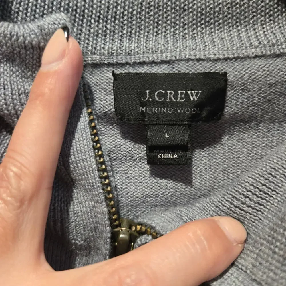 J. Crew Merino wool 1/4 zip mens sz L sweater light gray